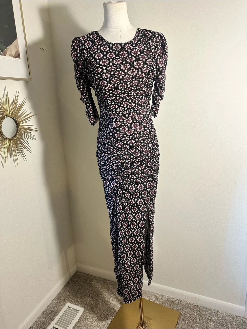 Free People Briella Ruched Midi Dress – Size XS/Small